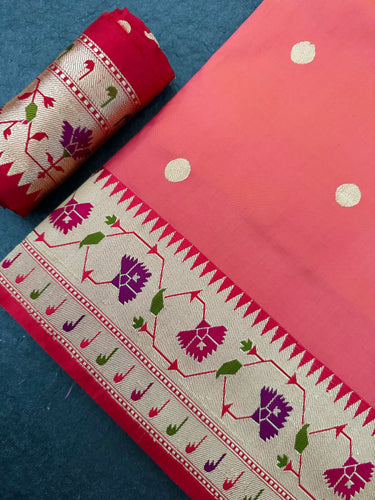 Banarasi Katan Silk Paithani Saree | Orange Pink | Handwoven | Silk Mark Certified | Ships from California